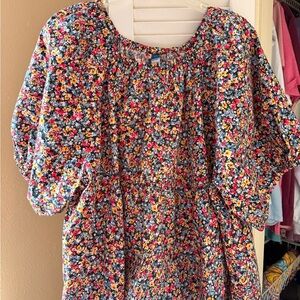 Old Navy Floral Blouse with Red and Yellow Accents